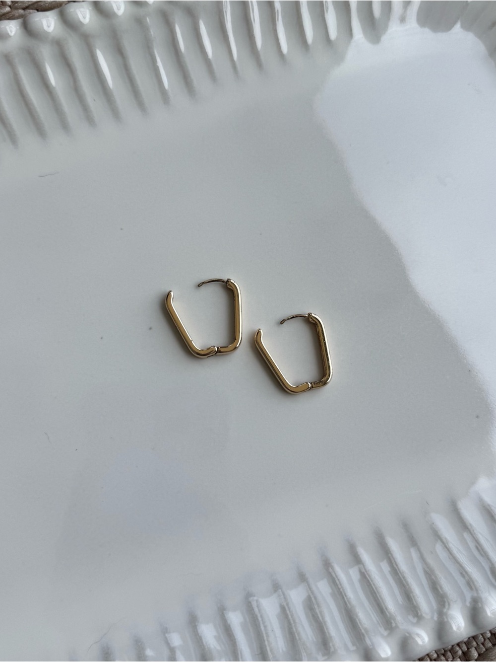 Gold Rectangular Hoop Earrings - Picture 2 of 3